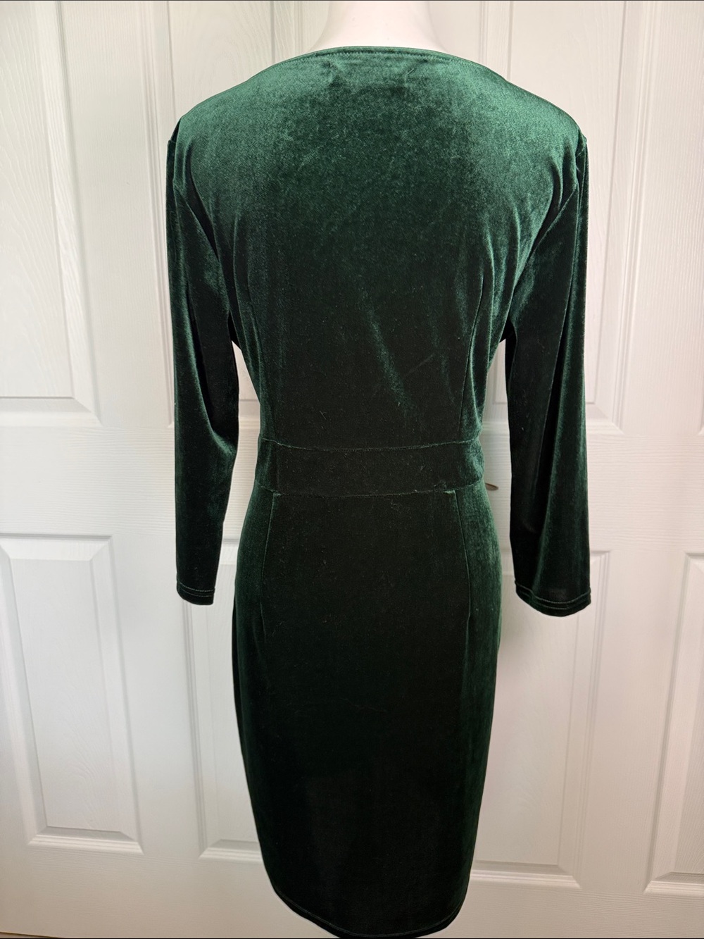 Boho Emerald Green Velvet Faux Wrap Midi Dress V Neck Romantic Goth Cottagecore - Picture 4 of 9